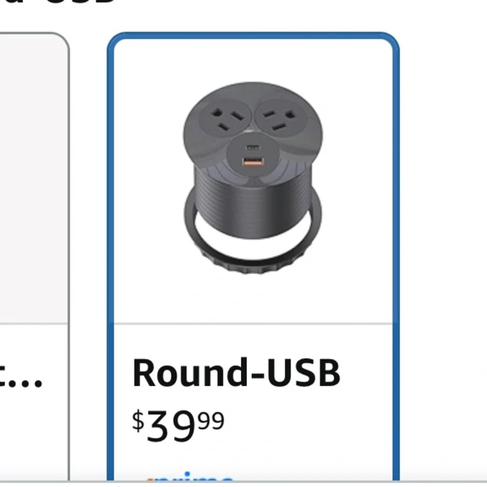 Round Black Power Grommet with USB-C Port